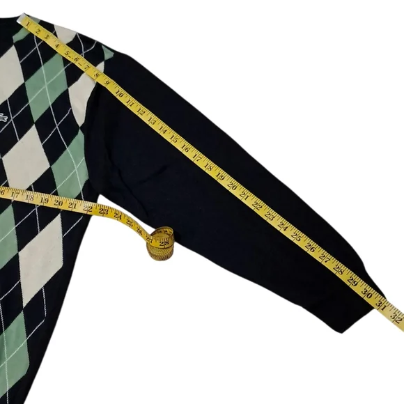Lacoste Men’s XXL Argyle Crewneck Sweater Black Green Cotton Pullover - Picture 7 of 10